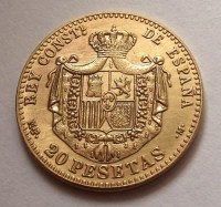 1889, SPANYOL, ARANY 20 PESETA, REPLIKA!