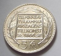 1966, SVÉDORSZÁG, ezüst JUBILEUMI 5 KORONA!
